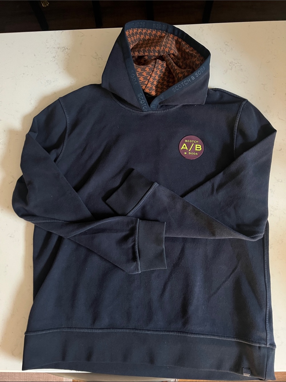 Scotch & Soda Navy Hoodie with Contrast Lined Hood and A/B Patch